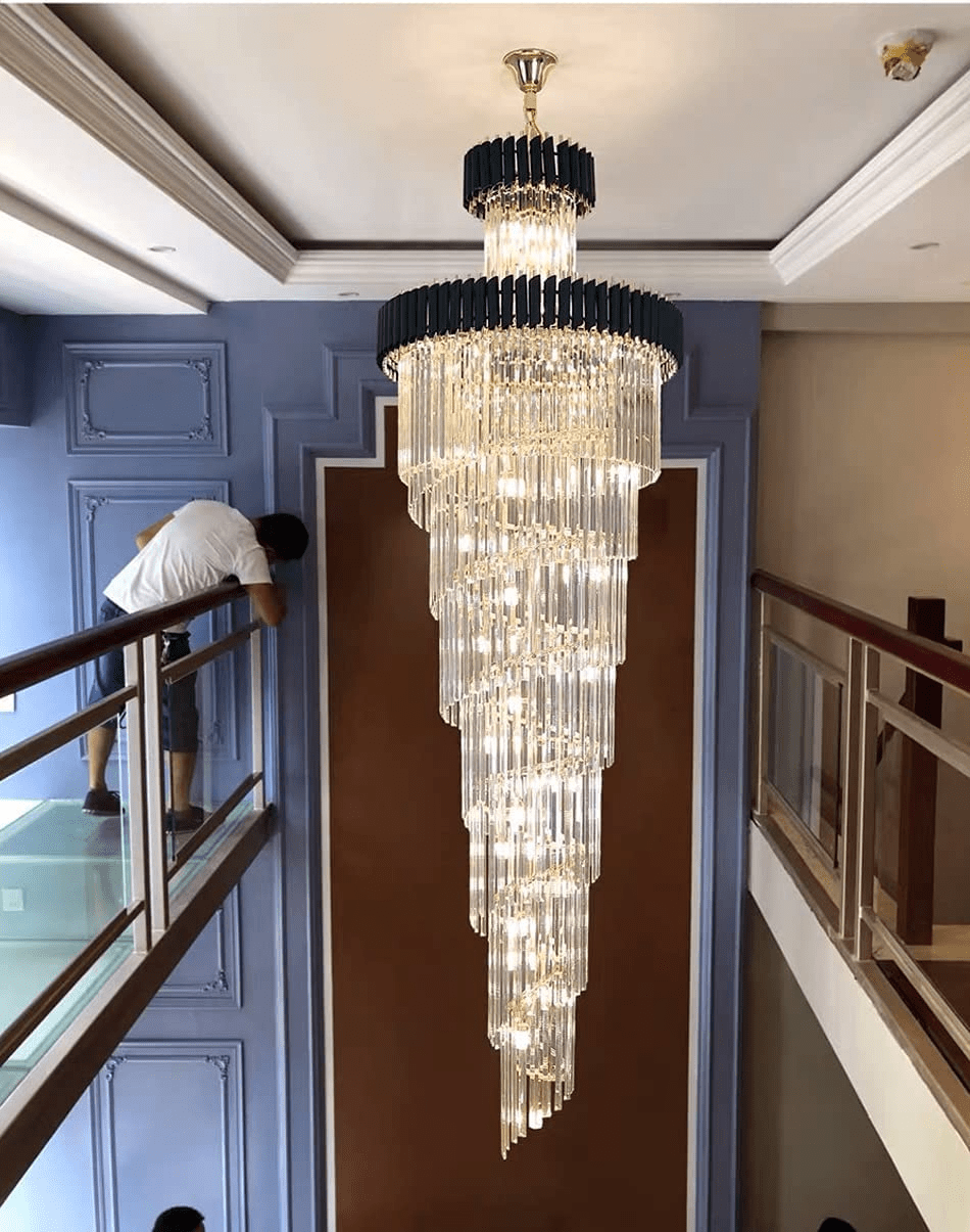 Spiral Crystal Chandelier For Foyer/ Staircase - cyranlamps