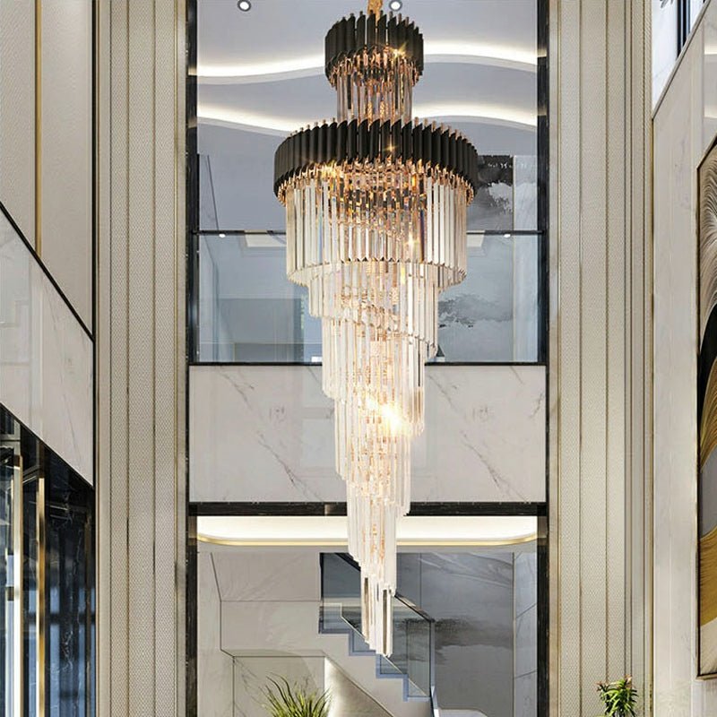 Spiral Crystal Chandelier For Foyer/ Staircase - cyranlamps