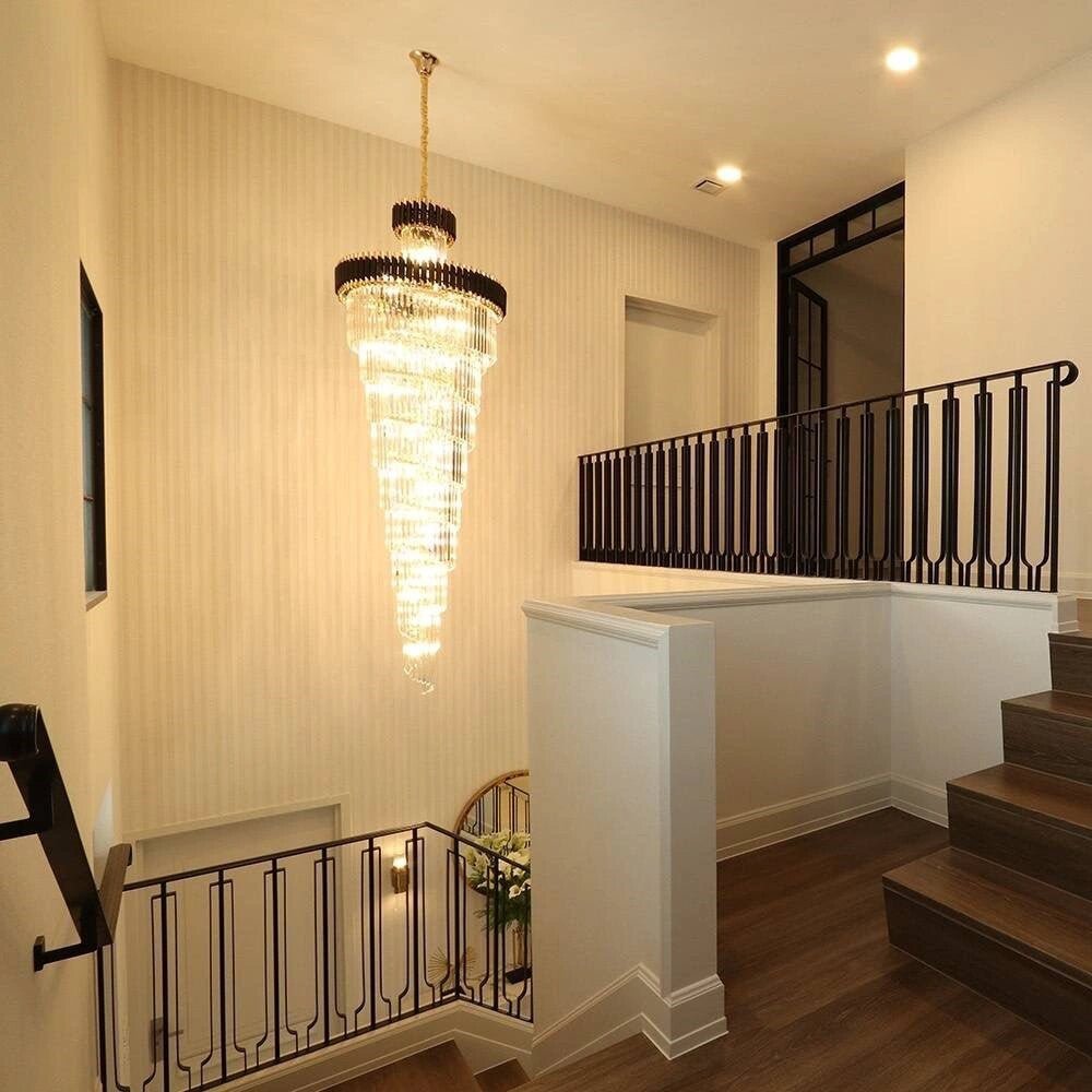 Spiral Crystal Chandelier For Foyer/ Staircase - cyranlamps