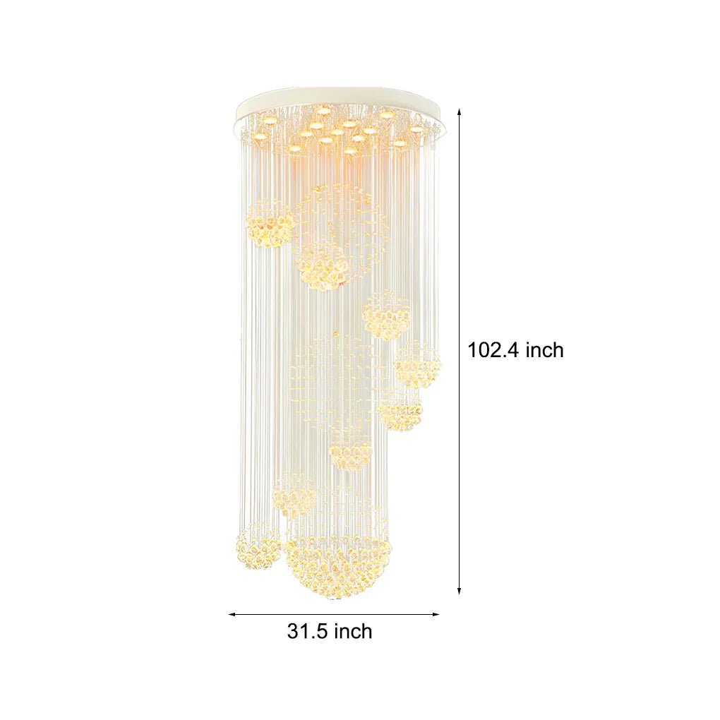 Spiral Raindrop Crystal Ball Three Step Dimming LED Staircase Chandelier - Cyran Lamps