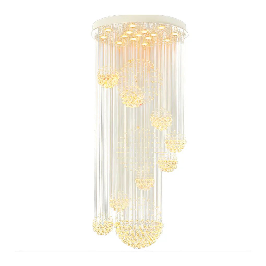 Spiral Raindrop Crystal Ball Three Step Dimming LED Staircase Chandelier - Cyran Lamps