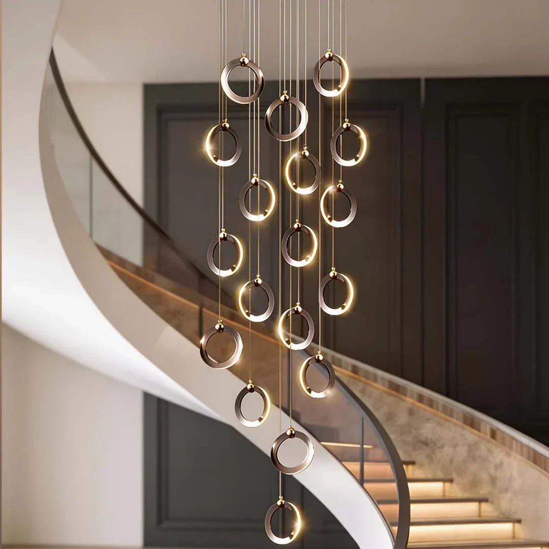 Staircase Lighting Chandelier LED Ring Cluster Rotating Ceiling Light - Cyran Lamps