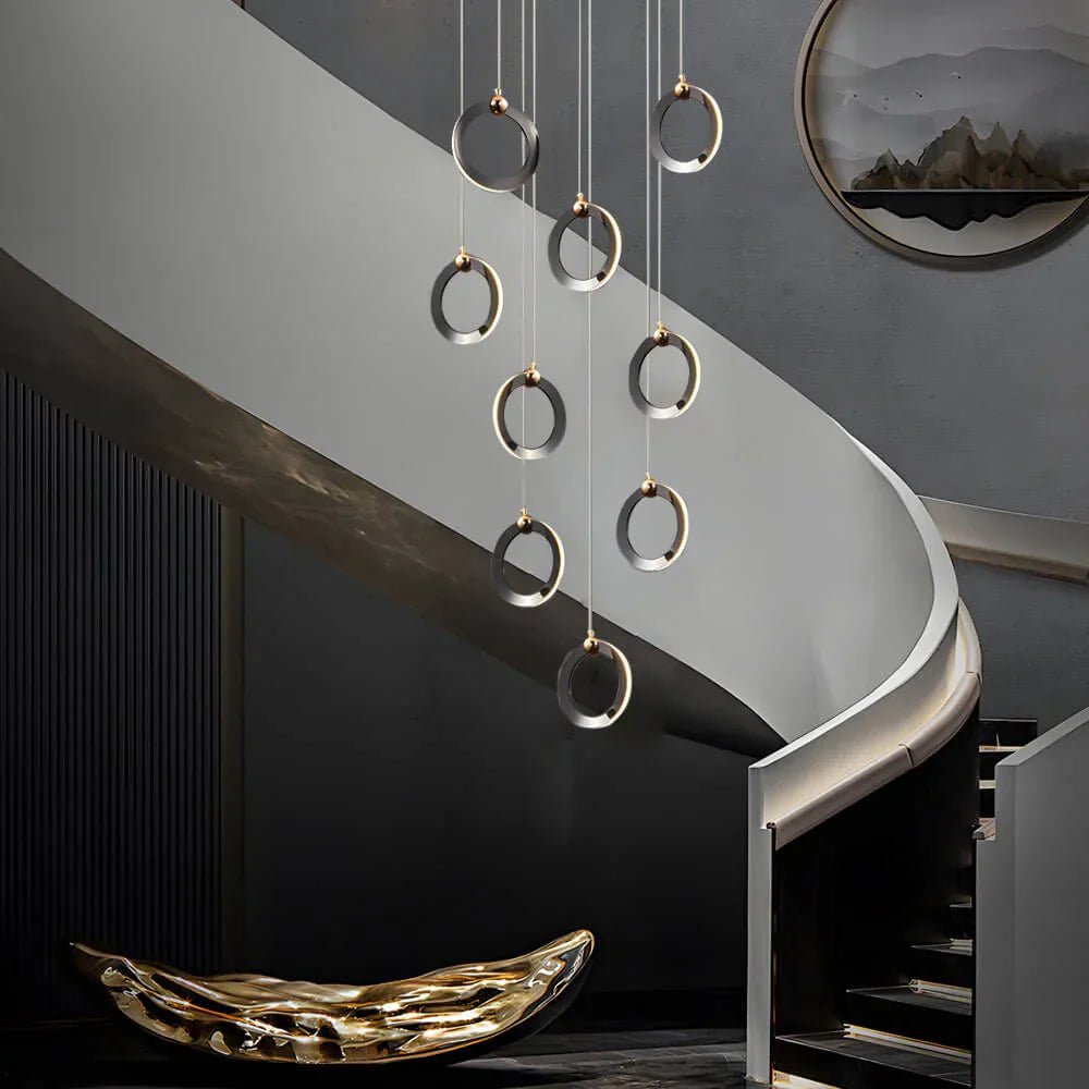 Staircase Lighting Chandelier LED Ring Cluster Rotating Ceiling Light - Cyran Lamps