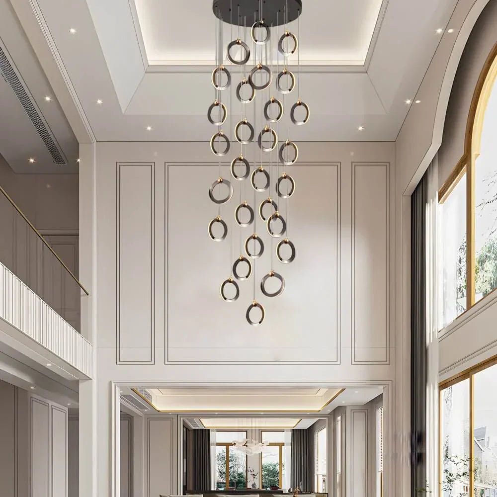 Staircase Lighting Chandelier LED Ring Cluster Rotating Ceiling Light - Cyran Lamps