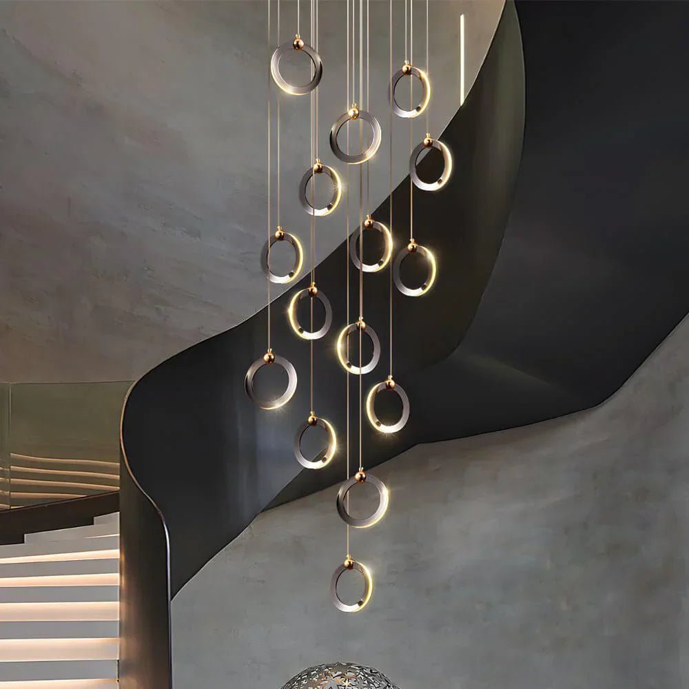 Staircase Lighting Chandelier LED Ring Cluster Rotating Ceiling Light - Cyran Lamps