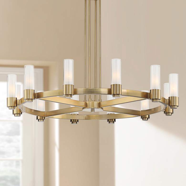 Stiffel Ennis 48" Wide Antique Brass 12-Light Ring Chandelier - cyranlighting