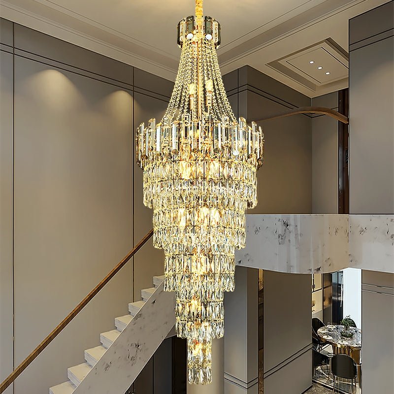 Stylish Foyer Long Staircase Chandelier Large Crystal Ceiling Lighting Fixture For Living Room Decoration - cyranlamps