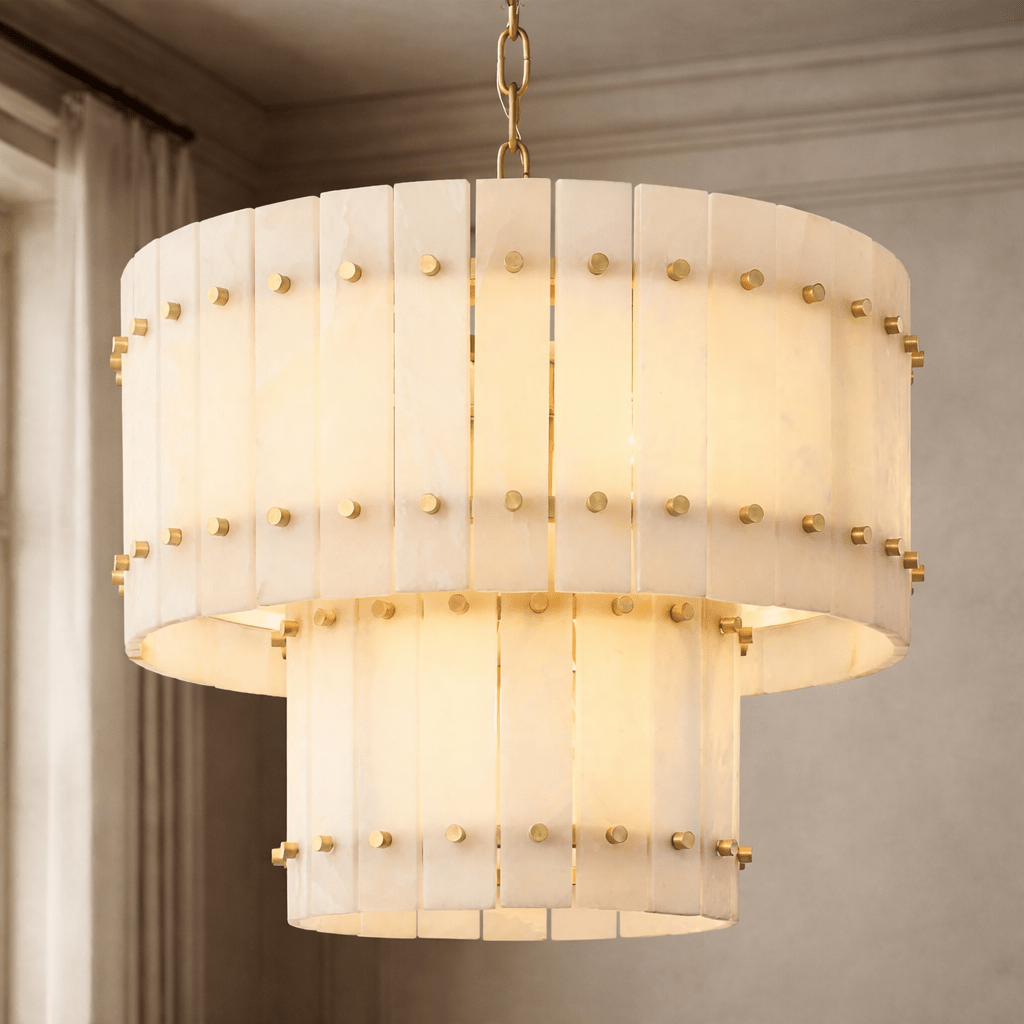 Valmont 2 - Tier Marble Chandelier 23" - cyranlamps