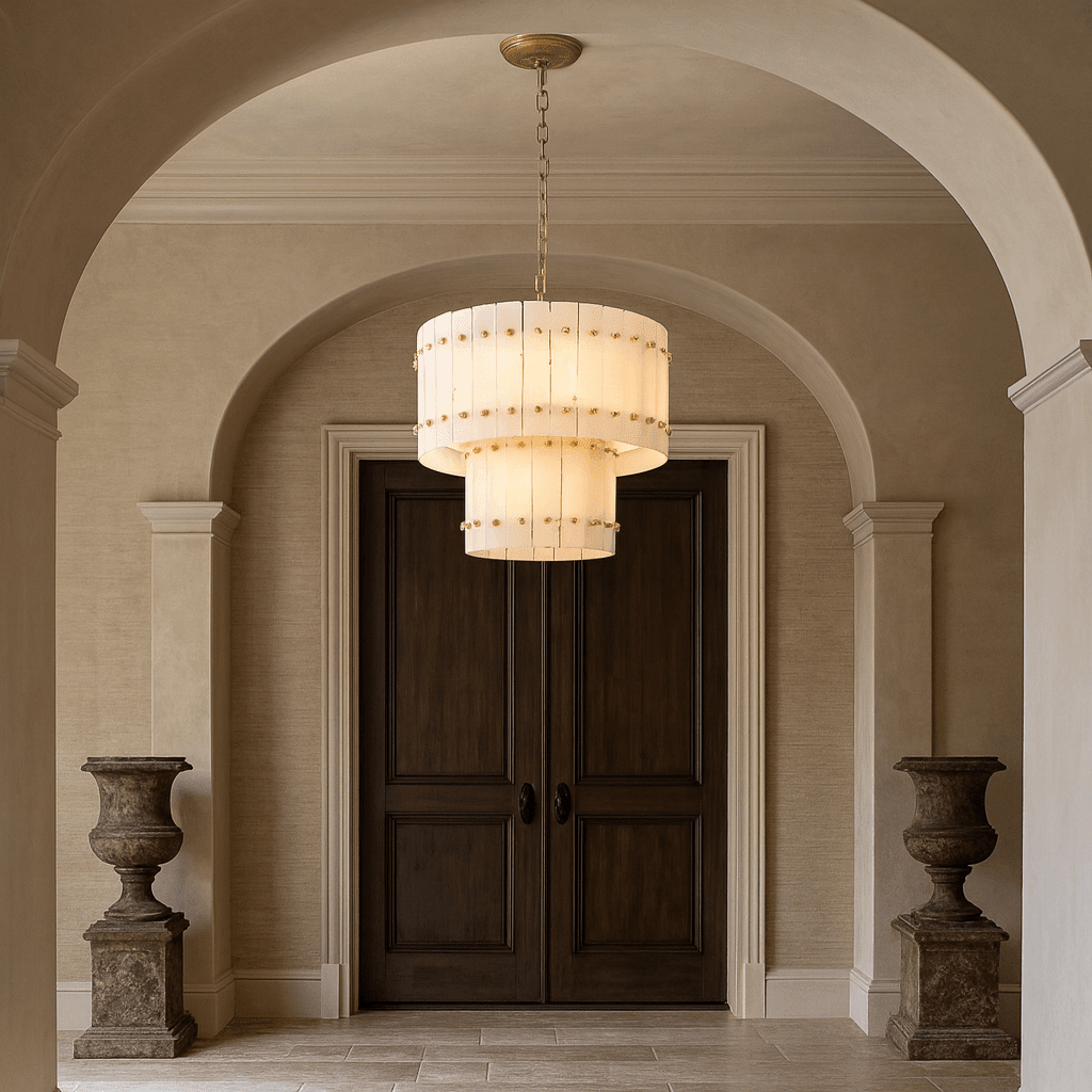 Valmont 2 - Tier Marble Chandelier 23" - cyranlamps