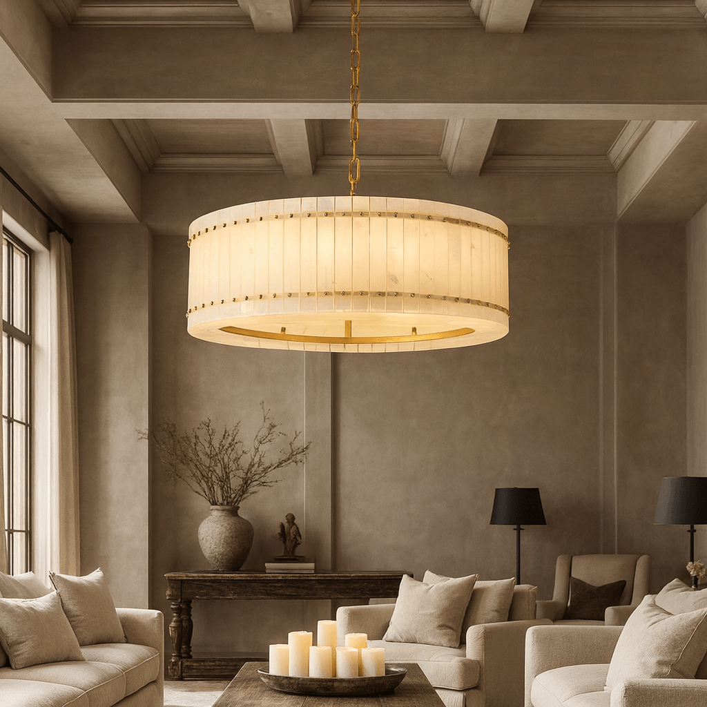 Valmont Marble Round Chandelier 31" - cyranlighting