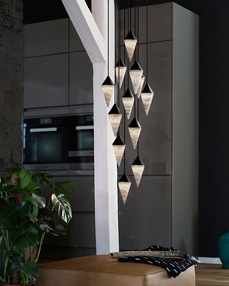 12 light Conical Cluster Minimalist Design Alabaster Pendant Light