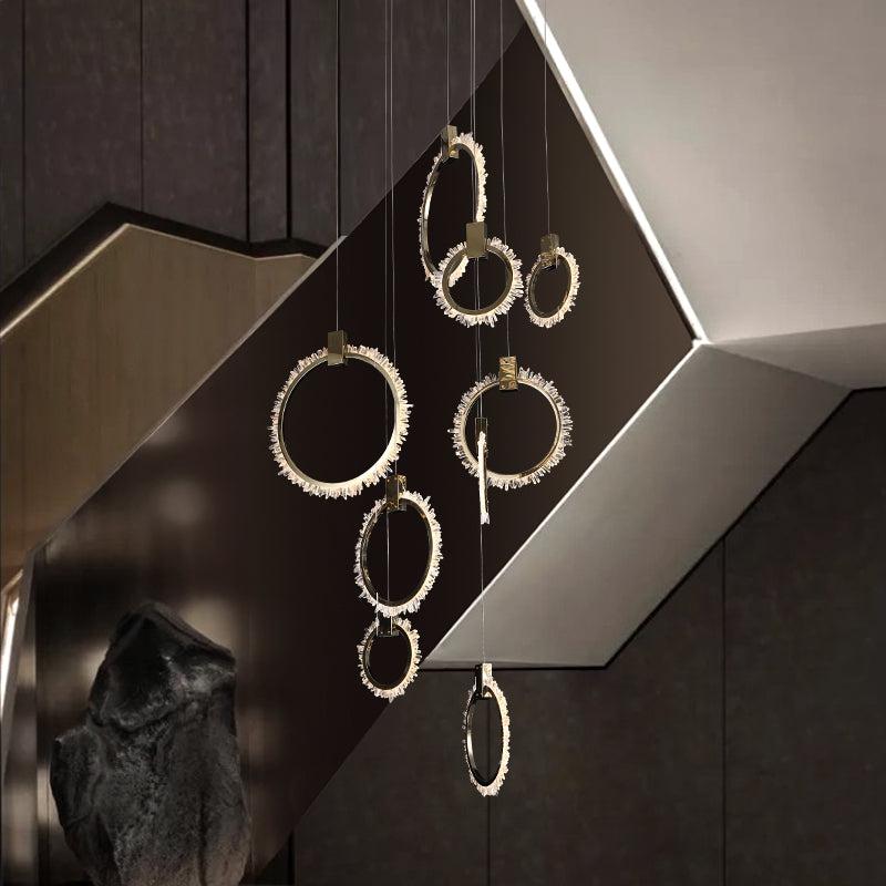 Savoy Crystal Cluster 12 Rings Staircase Chandelier