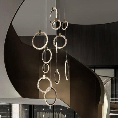 Savoy Crystal Cluster 12 Rings Staircase Chandelier