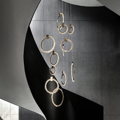 Savoy Crystal Cluster 12 Rings Staircase Chandelier