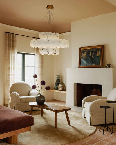 3-Tier Stairwell Alabaster Disk Chandelier with Long Cord