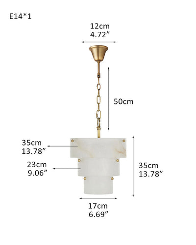 3 Tier White Round Alabaster Chain Pendant Light Fitting in Brass 10in