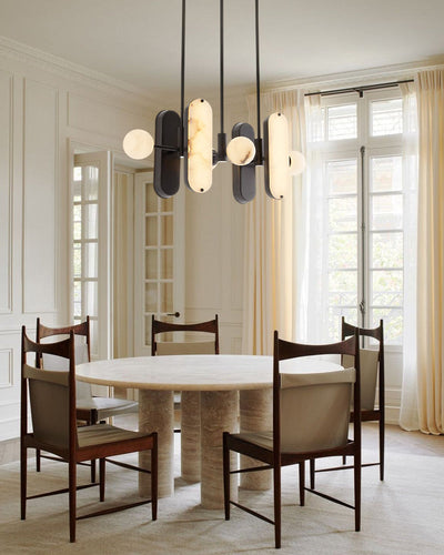 8-Light LED Linear Pendant Lighting in White Alabaster