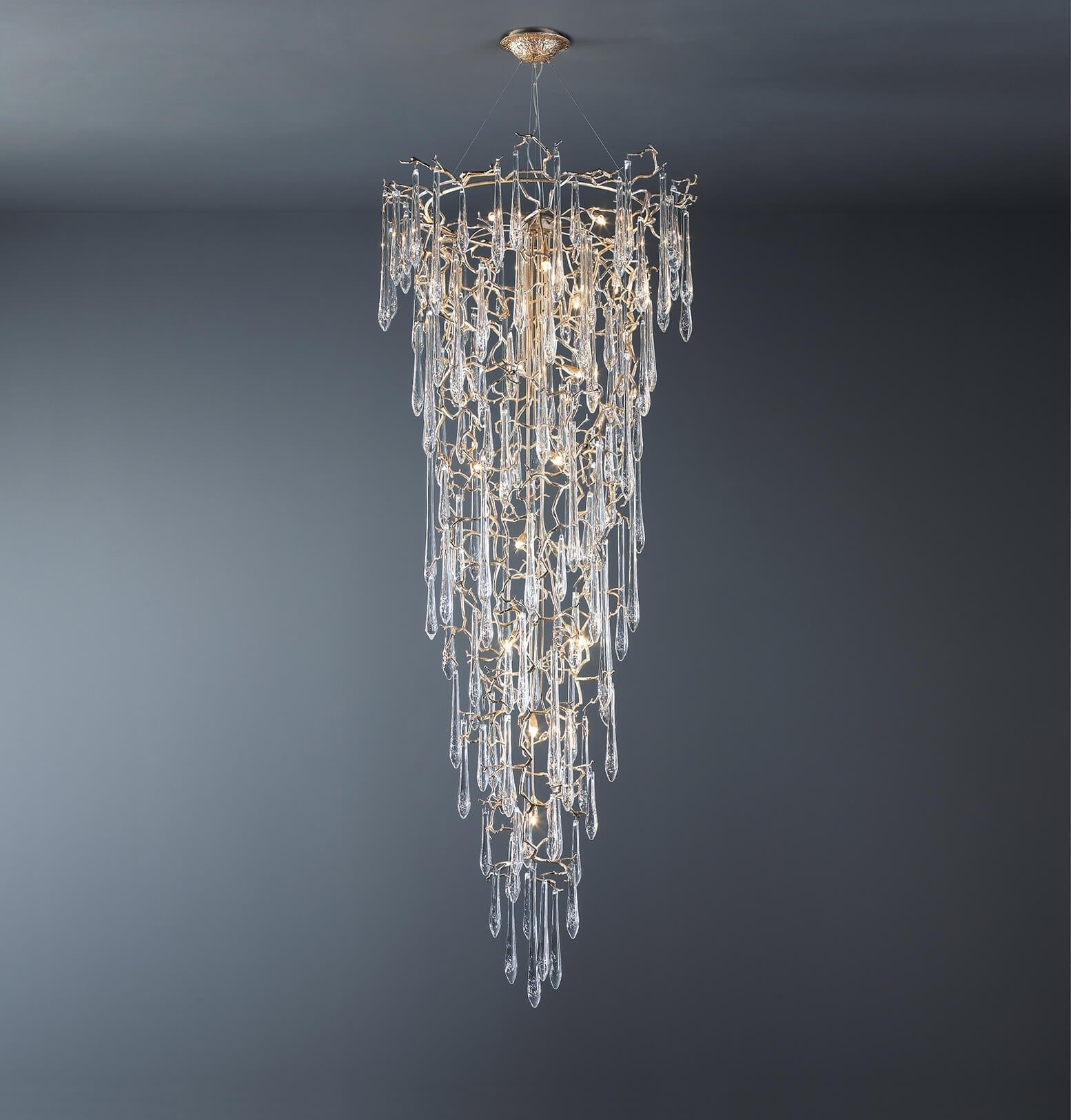 2 - Story Tree Branch Staircase Crystal Chandelier - cyranlamps
