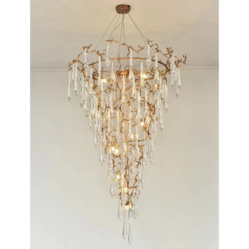 2 - Story Tree Branch Staircase Crystal Chandelier - cyranlamps