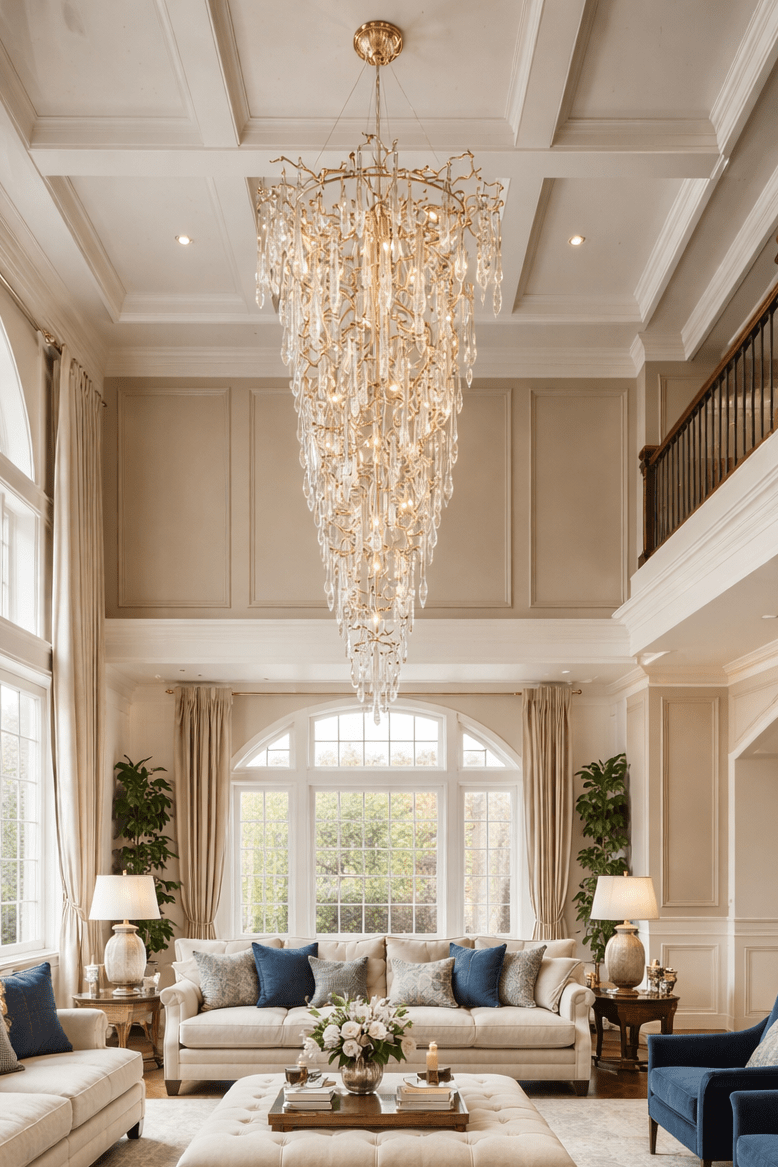 2 - Story Tree Branch Staircase Crystal Chandelier - cyranlamps