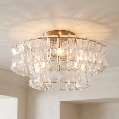 2-Tier Ghiaccio Glass Round Flushmount 18" - Cyran Lamps