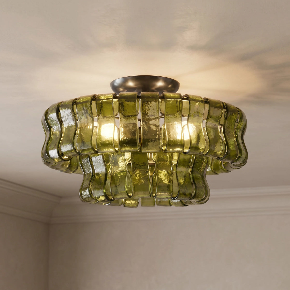 2-Tier Ghiaccio Glass Round Flushmount 18" - Cyran Lamps