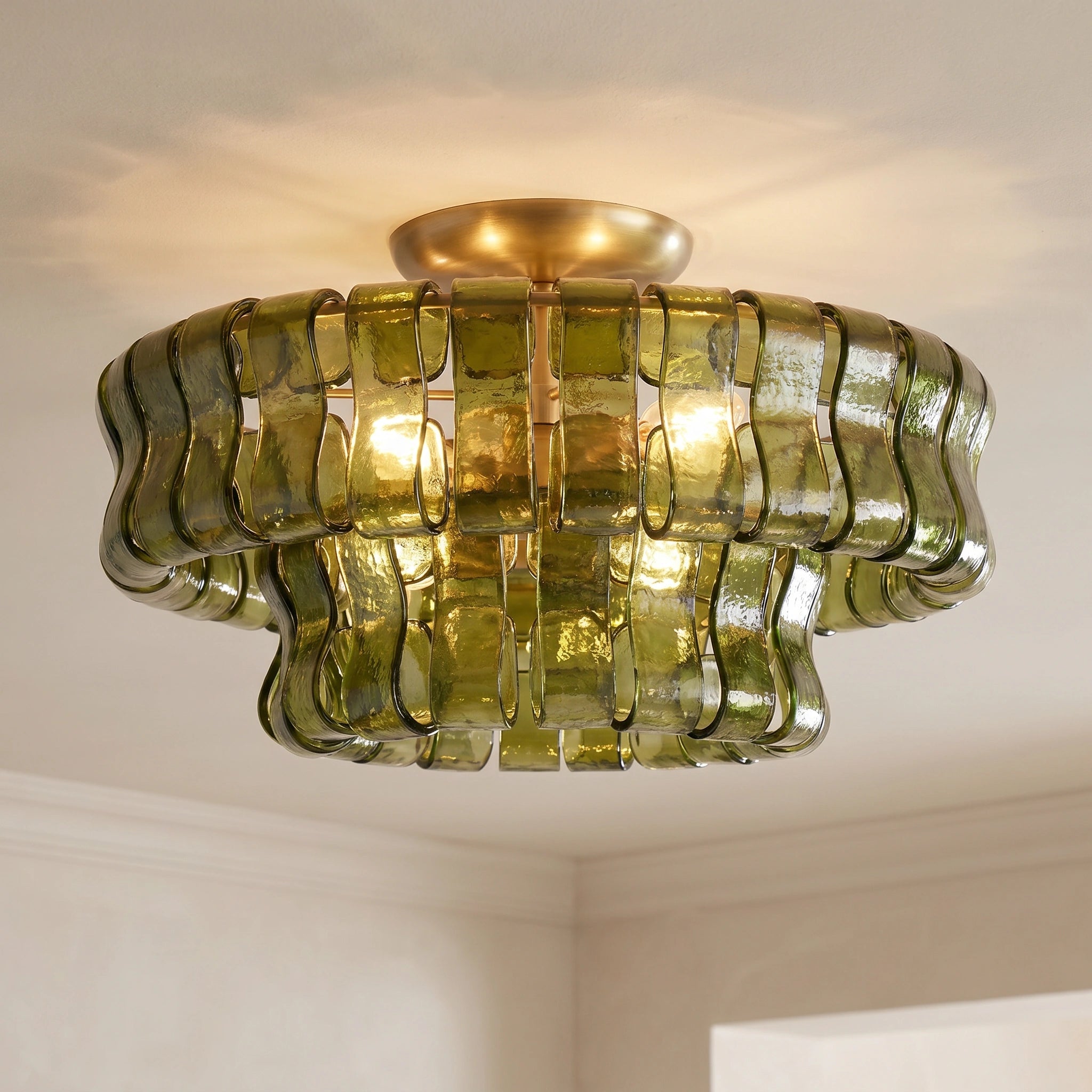 2-Tier Ghiaccio Glass Round Flushmount 18" - Cyran Lamps