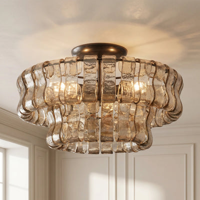 2-Tier Ghiaccio Glass Round Flushmount 18" - Cyran Lamps