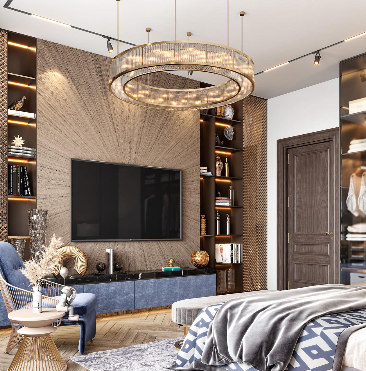 Modern Round Drum Dimmable Chandelier for Living Room/Bedroom
