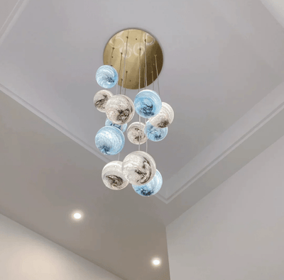 2023 New Nordic Planet Creative Long Pendant Chandelier For Staircase/Foyer/High - ceiling Hallway - cyranlamps