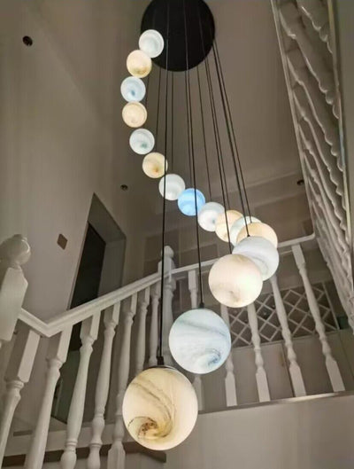 2023 New Nordic Planet Creative Long Pendant Chandelier For Staircase/Foyer/High - ceiling Hallway - cyranlamps