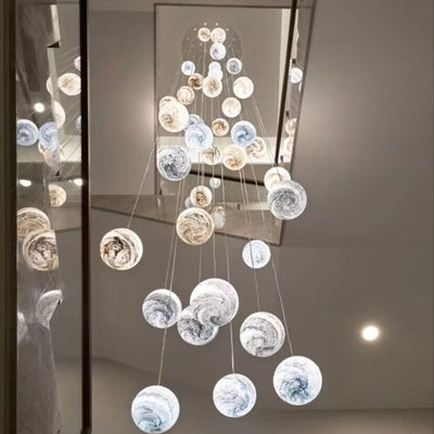 2023 New Nordic Planet Creative Long Pendant Chandelier For Staircase/Foyer/High - ceiling Hallway - cyranlamps