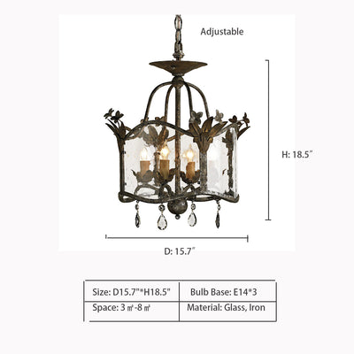 Affordable Retro Wrought Iron Glass Shade Candle Pendant Chandelier for Dining Room/Bedroom