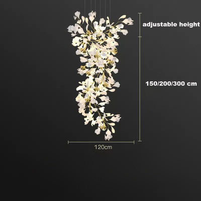 24 Light Gold Chandelier, Luxury Ginkgo Branch Chandelier for Staircase - cyranlamps