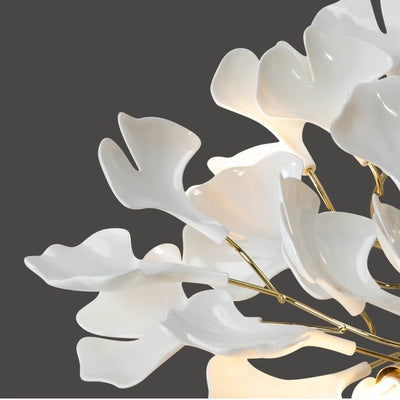 24 Light Gold Chandelier, Luxury Ginkgo Branch Chandelier for Staircase - cyranlamps