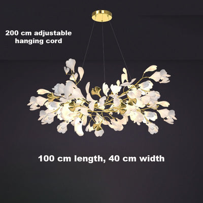 24 Light Gold Chandelier, Luxury Ginkgo Branch Chandelier for Staircase - cyranlamps