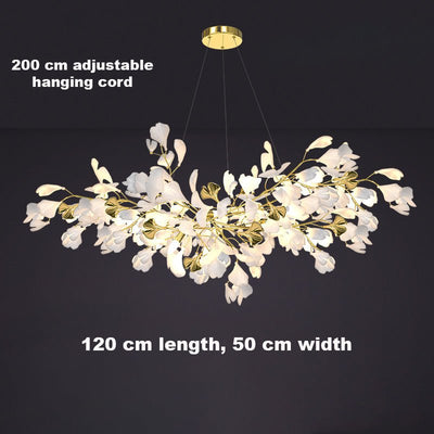 24 Light Gold Chandelier, Luxury Ginkgo Branch Chandelier for Staircase - cyranlamps