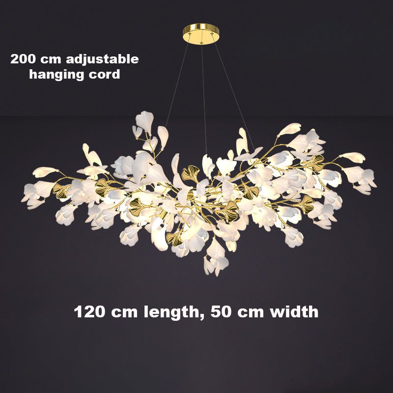 24 Light Gold Chandelier, Luxury Ginkgo Branch Chandelier for Staircase - cyranlamps