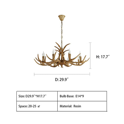 D29.9"*H17.7" chandelier,chandeliers,branch,vintage style,resin,antler,countryside,woden,candle,chandeliers near me,cheap chandeliers,wood chandelier