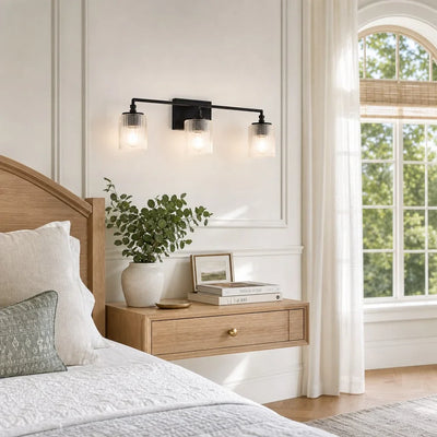 Mergelighting Veyra Modern 3-Light Ribbed Glass Cylinder Wall Lamp
