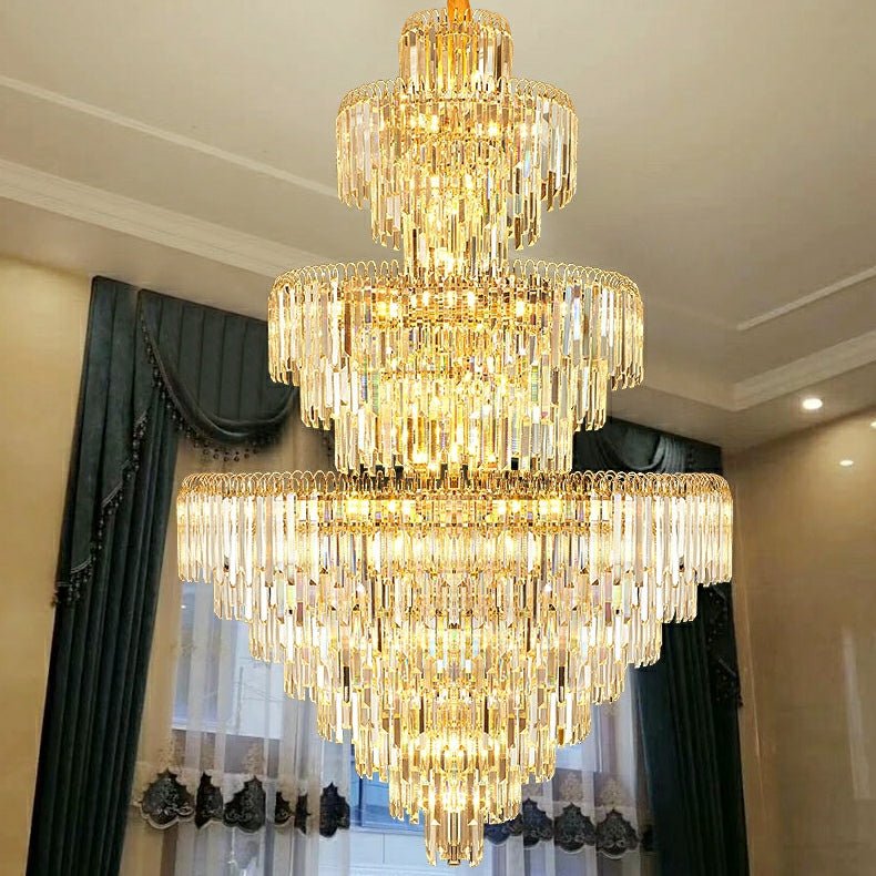 3 Layers Extra Large Living Room Chandelier Luxury Foyer Entryway Crystal Light Fixture - cyranlamps