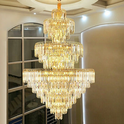 3 Layers Extra Large Living Room Chandelier Luxury Foyer Entryway Crystal Light Fixture - cyranlamps