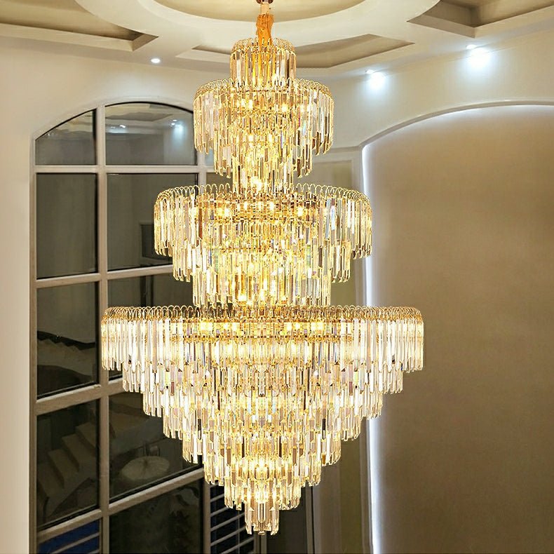 3 Layers Extra Large Living Room Chandelier Luxury Foyer Entryway Crystal Light Fixture - cyranlamps