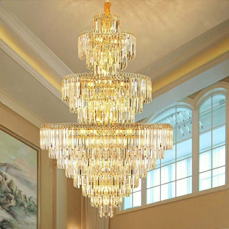 3 Layers Extra Large Living Room Chandelier Luxury Foyer Entryway Crystal Light Fixture - cyranlamps