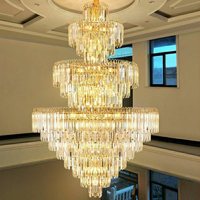 3 Layers Extra Large Living Room Chandelier Luxury Foyer Entryway Crystal Light Fixture - cyranlamps