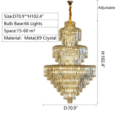 3 Layers Extra Large Living Room Chandelier Luxury Foyer Entryway Crystal Light Fixture - cyranlamps