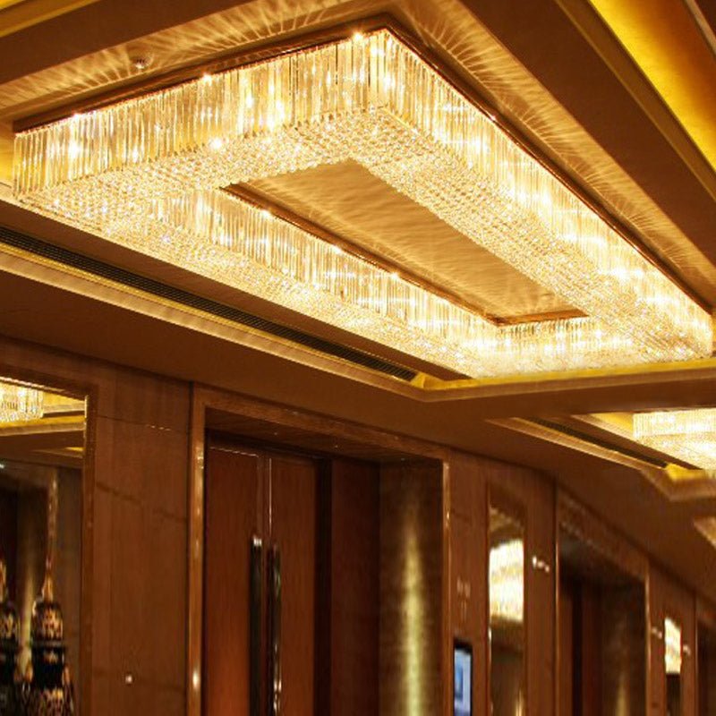 39X118 Inch Extra Large Rectangle Flush Mounted Gold Crystal Chandelier Lighting - cyranlamps
