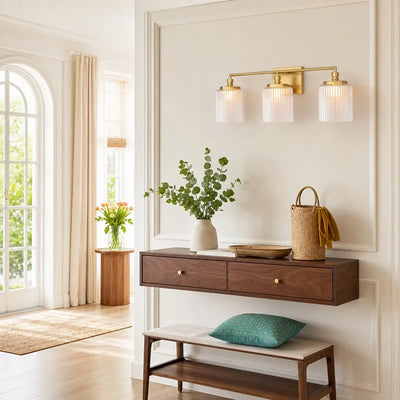 Mergelighting Veyra Modern 3-Light Ribbed Glass Cylinder Wall Lamp
