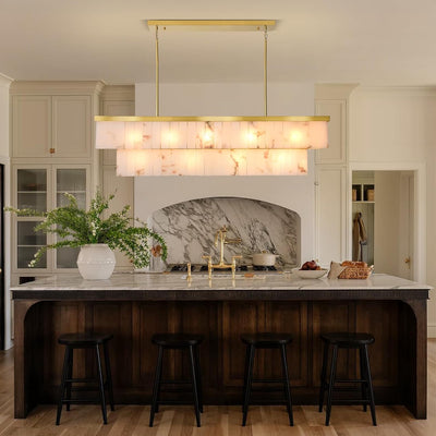 2-Tier Rectangle Alabaster Chandelier 54"L