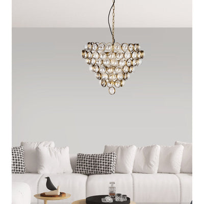 Aged Brass and Textured Glass Bouquet Style Large Chandelier